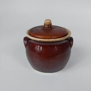Vintage Hull USA Oven Proof Pottery Brown Drip Glaze Sugar Bowl + Lid